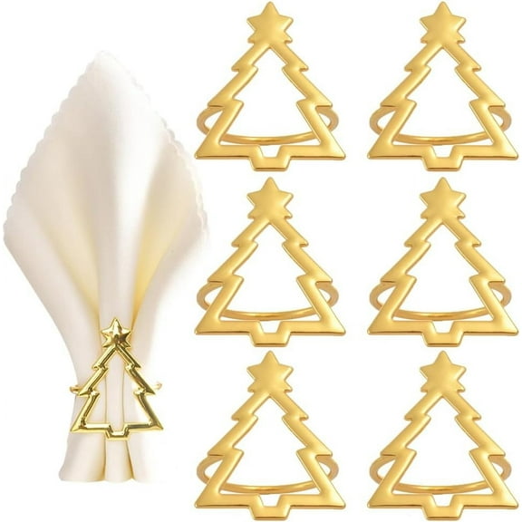 Set of 6 Gold Napkin Holders, Christmas Tree Napkins Rings, for Christmas Dinning Table,Wedding,Thanksgiving,Party,Home Kitchen Ornaments