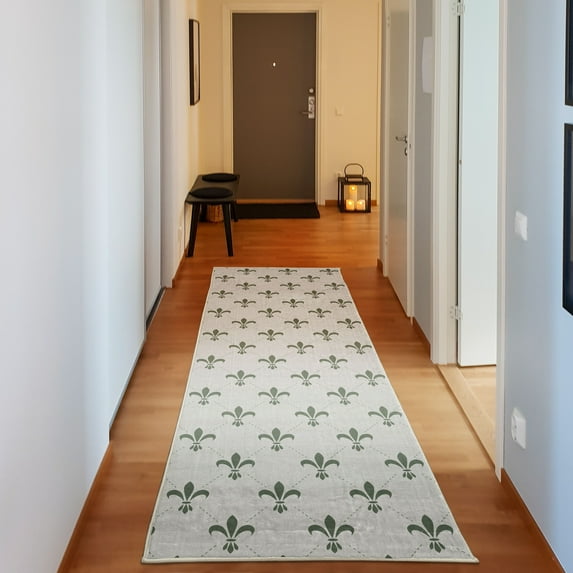 Fleur De Lis Decorative Rug, Repeated Abstract Floral Old Antique Royal Forms in Checkered Effect, Quality Carpet for Bedroom Dorm and Living Room, 6 Sizes, Army Green, by Ambesonne