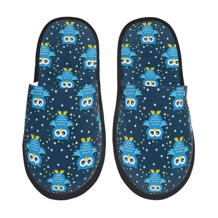 Balery Blue Owl Slient Indoor Furry Fleece Comfort House Shoes Soft Non-Slip Home Shoes Cotton slippers House Slippers-- Large