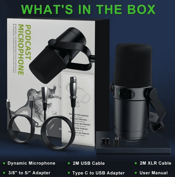 Professional Dynamic Podcast Microphone - XLR/USB Hybrid Studio Mic with Tap-to-Mute, Mic Gain Control, & Voice-Isolating Cardioid Tech for Streaming, Recording, Gaming, PC, Mac, PS4/PS5