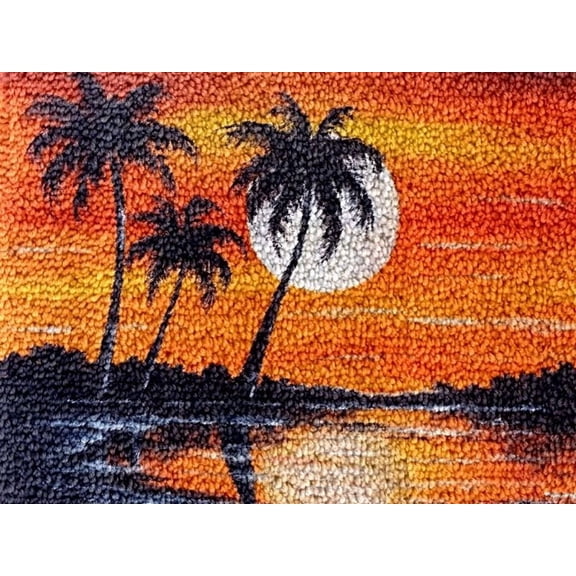 Seaside Sunset Latch Hook Kits Rug DIY Cushion Tapestry Making Crochet Hook Mat Making Kits Color Preprinted Pattern Canvas DIY Carpet Needlework Crochet Kits 52x38cm (cll-65)