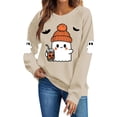 thumbnail image 6 of Women's Cute Ghost Halloween Sweatshirts Knit Beanie Graphic Crewneck Pullover Tops Long Sleeve Fall Shirts with Sleeve Prints Spooky Season Casual Clothing, 6 of 6