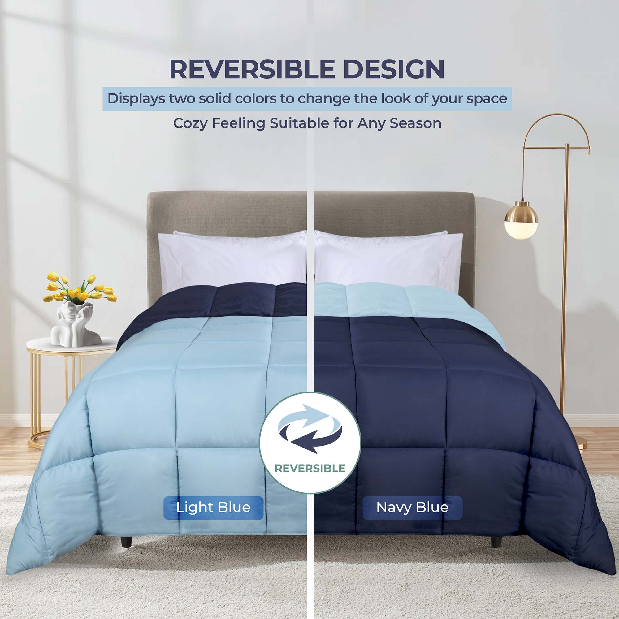 Superior Reversible Down Alternative Comforter, Twin, Navy Blue - Light Blue