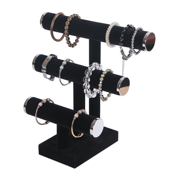 Coward 3 Tier Bracelet Holder,Bracelet Display Stand with Metal Cap,Black Velvet Jewelry Organizer Displays for Necklace Scrunchies Watches Hair Ties