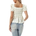 thumbnail image 3 of INSPIRE CHIC Women's Peplum Top Short Sleeves Sweetheart Neck Shirred Floral Blouse Beige L, 3 of 6