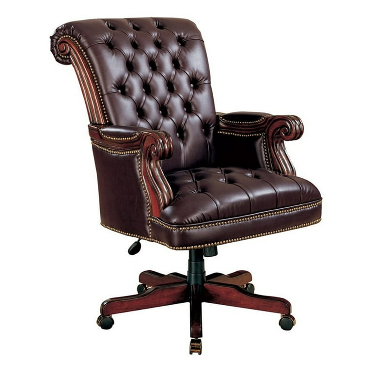 Bowery Hill Traditional Faux Leather Ergonomic Tufted Office Chair in Dark Brown