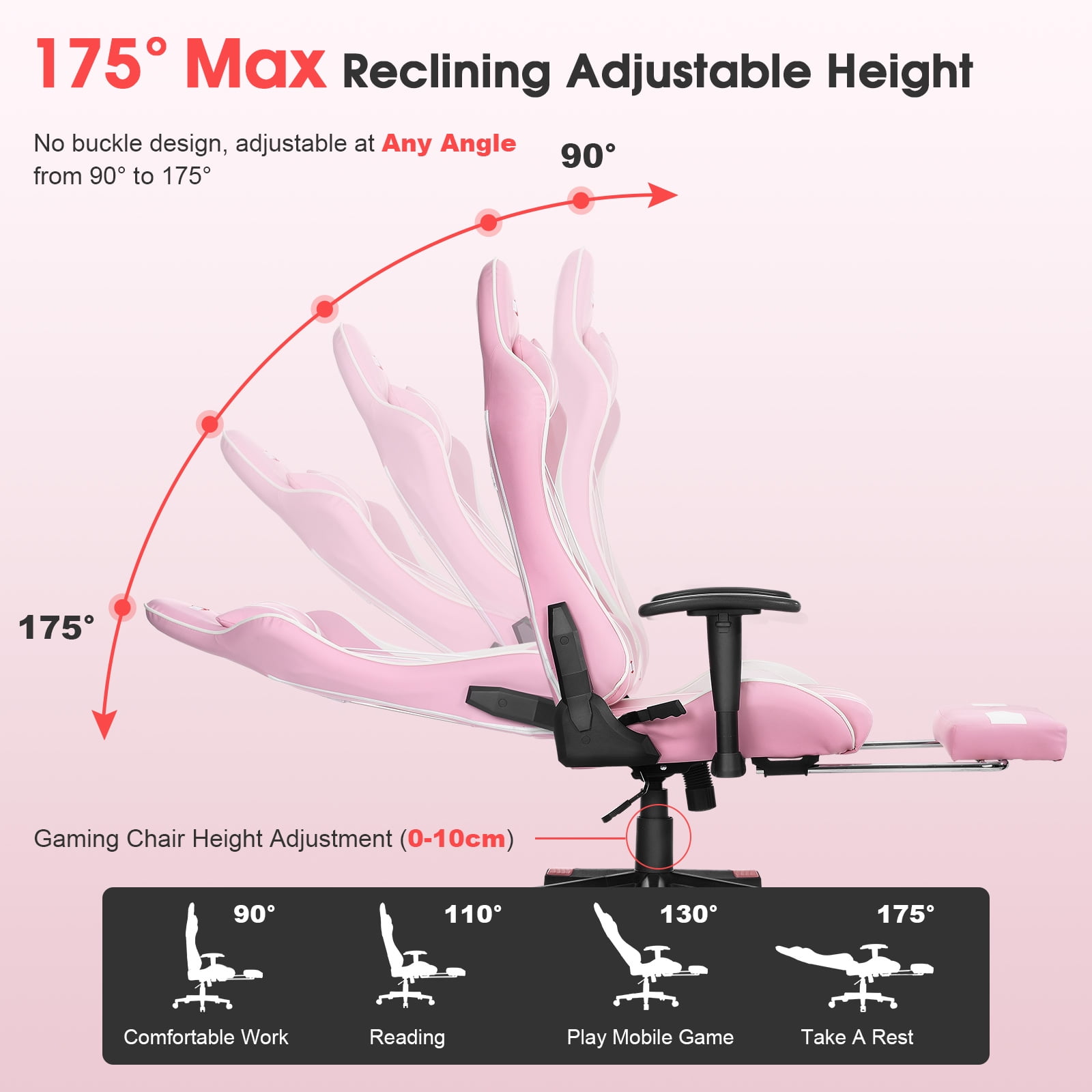 Douxlife 7-Point Massage Gaming Chair with Footrest, 175° Reclining, Ergonomic Racing High Back Home Office Computer Chair, Video Game Chair for Adults Kids