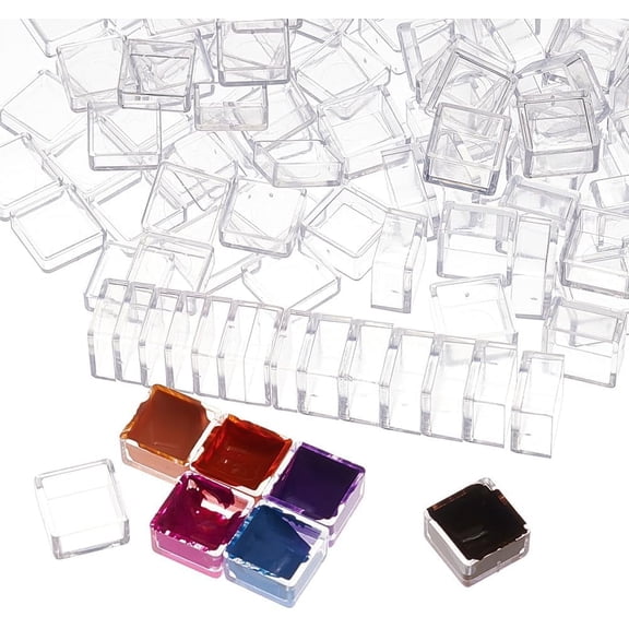 200pcs 2 Styles Empty Tiny Watercolor Pans 0.3ml 0.5ml Half Pans Palette Watercolor Clear Plastic Empty Watercolor Paint Pans for DIY Paint Case Art Palette Supplies