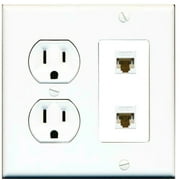15 Amp Duplex Round Power Outlet 2 Port Cat6 Ethernet Wall Plate