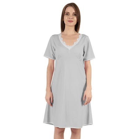 

Inkmeso Solid Nightgown Dress For Women Nightwear Lace short sleeve Loungewear Tunic