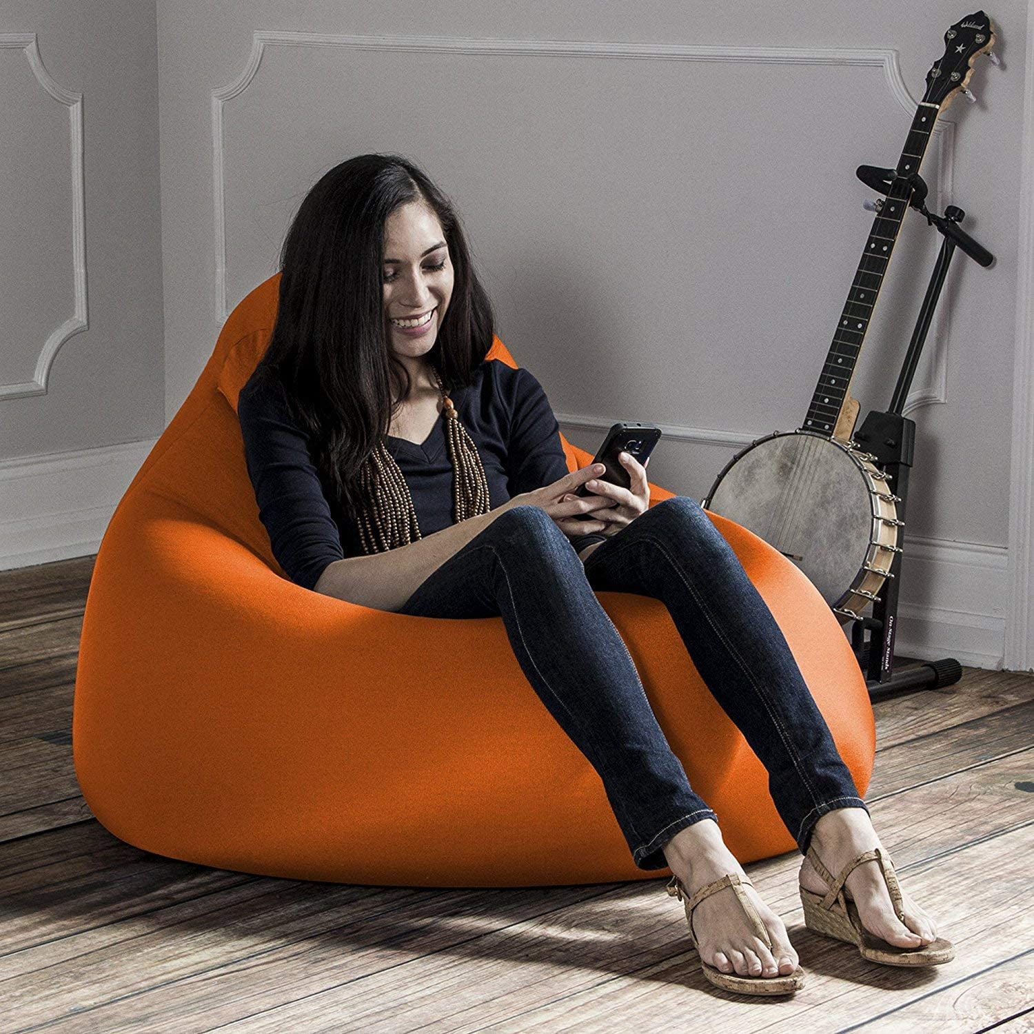 Jaxx Nimbus Spandex Bean Bag Chair for Adults-Furniture for Rec, Family Rooms and More, Large, Orange