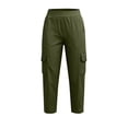 thumbnail image 2 of Womens Capris Pants for Outdoor Hiking High Waist Lounge Cropped with Pockets Army Green Casual Cargo Pants Size L, 2 of 9