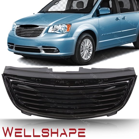 JX RACING Compatible with Chrysler Town Country 2011-2016 Front Upper Grille Gloss Black 68100692AB