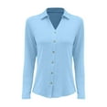 thumbnail image 4 of Comdrip Long Button Down Shirts for Women, Womens Long Sleeve Tops Button Down Shirts Casual Fall Tops Trendy Tops Button Down Women Light Blue L, 4 of 9