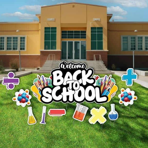 VictoryStore Oversized STEM Welcome Back To School Yard Sign with Stakes, 11 Lawn Signs, Outdoor Waterproof Back To School Yard Cards
