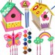 thumbnail image 1 of Manualidades para niños de edades – Paquete de 4 campanillas de viento para casa de pájaros – Construir y pintar casas de pájaros, kits de arte de madera, cesta de Pascua, regalos para niñas, 1 of 5