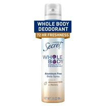 Secret Whole Body Deodorant Spray for Women, Almond Milk & Honey Scent, Aluminum Free Deodorant Stick, 72 HR Odor Protection, 3.5oz