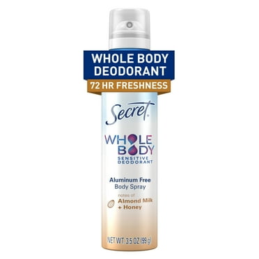 Secret Whole Body Deodorant Spray for Women, Almond Milk & Honey Scent, Aluminum Free Deodorant Stick, 72 HR Odor Protection, 3.5oz