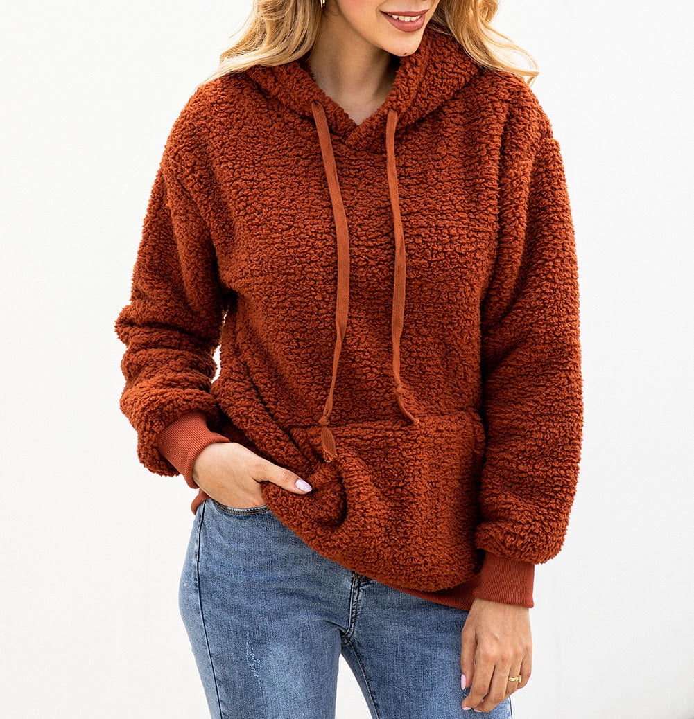 Solid Sherpa Hoodie with Pockets 