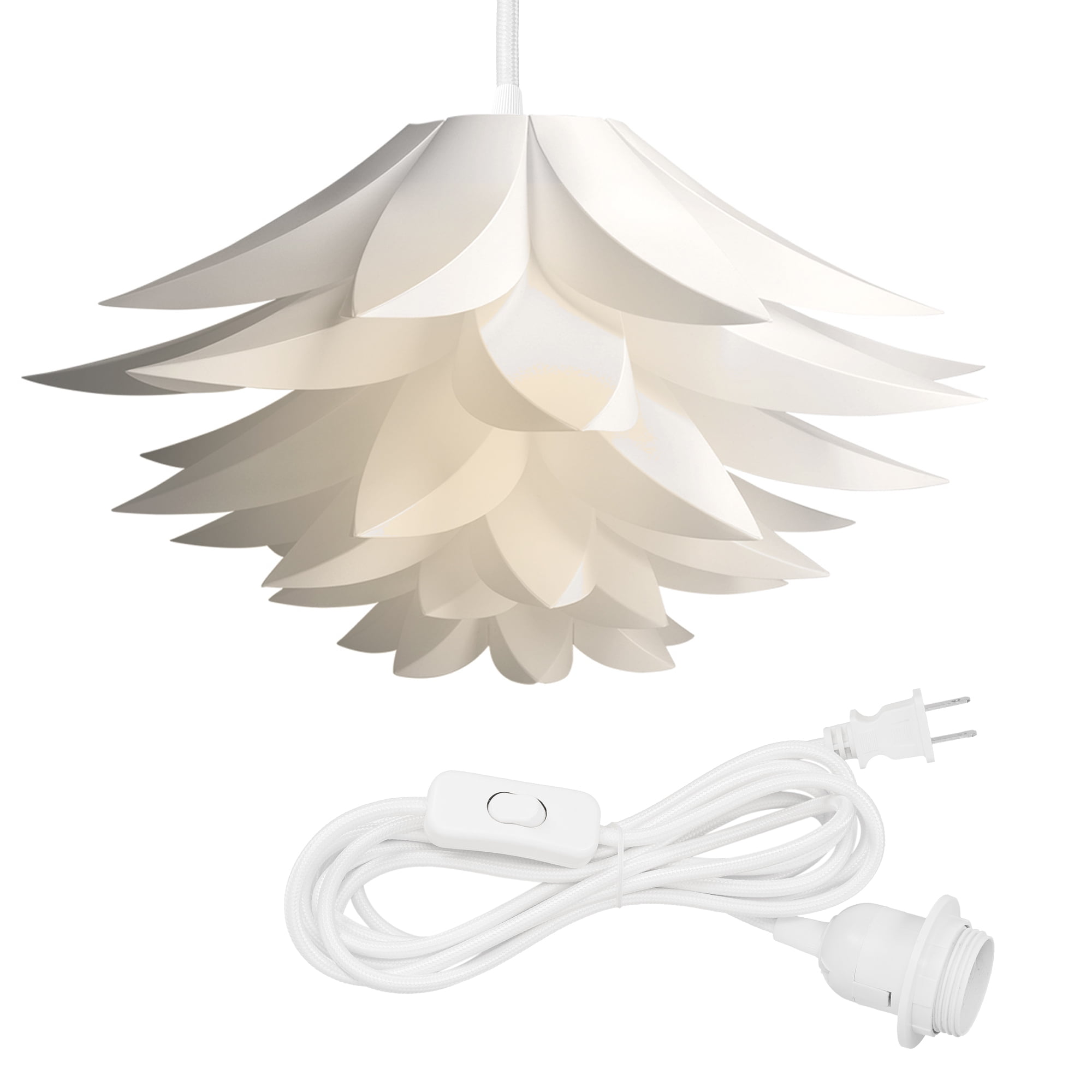kwmobile Hanging Puzzle Lamp Kit - Lotus Flower 19.7" (50cm) Modern Ceiling Pendant Light with DIY Shade to Assemble and 15ft Plug-In Power Cord