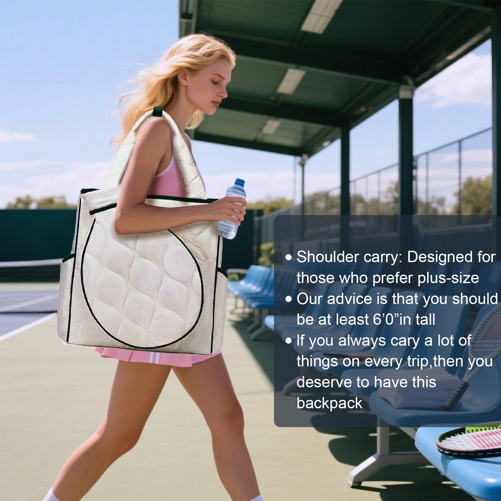 CCGTIOR 2-in-1 Tennis Tote Bag & Tennis Racket Backpack – Extra-Large Quilted Pickleball Racquet Bags, Water-Resistant & Lightweight for Men & Women (White)