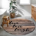 thumbnail image 4 of Area Rug 36in, Farmhouse Brown Wood Board Floor Carpet Living Room Rug, Live Love Laugh Text Flower Non-Slip Welcome Mat Indoor Rugs for Bedroom Dining Room, 4 of 9