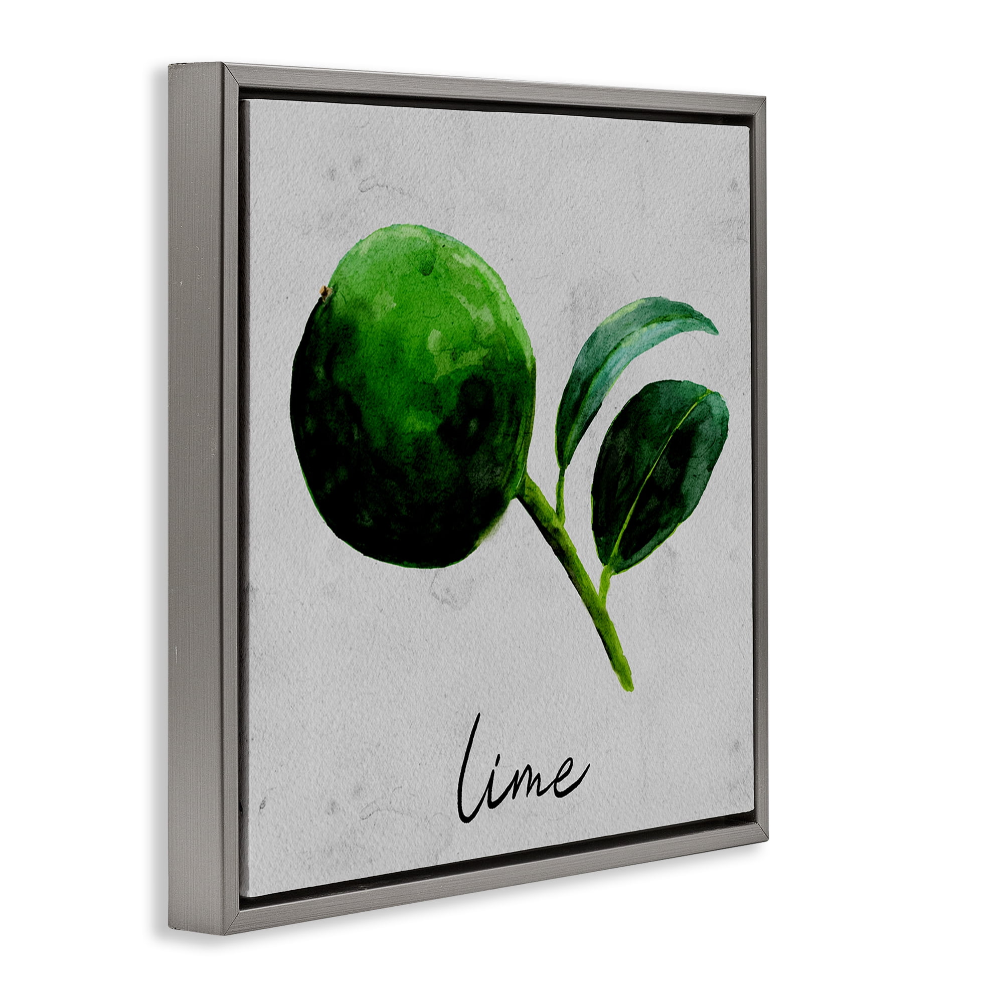 Stupell Industries Kitchen Lime with Leaf Food & Beverage Painting Gray Floater Framed Canvas Art Print Wall Art, 25 x 25