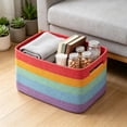 thumbnail image 5 of LiUMX Color Block Woven Storage Basket, Cotton Linen Fabric Rope Organizer with Soft Handles, Multicolor Decorative Bin for Toys, Books, Snacks, Laundry and Home Closet Storage, 5 of 6