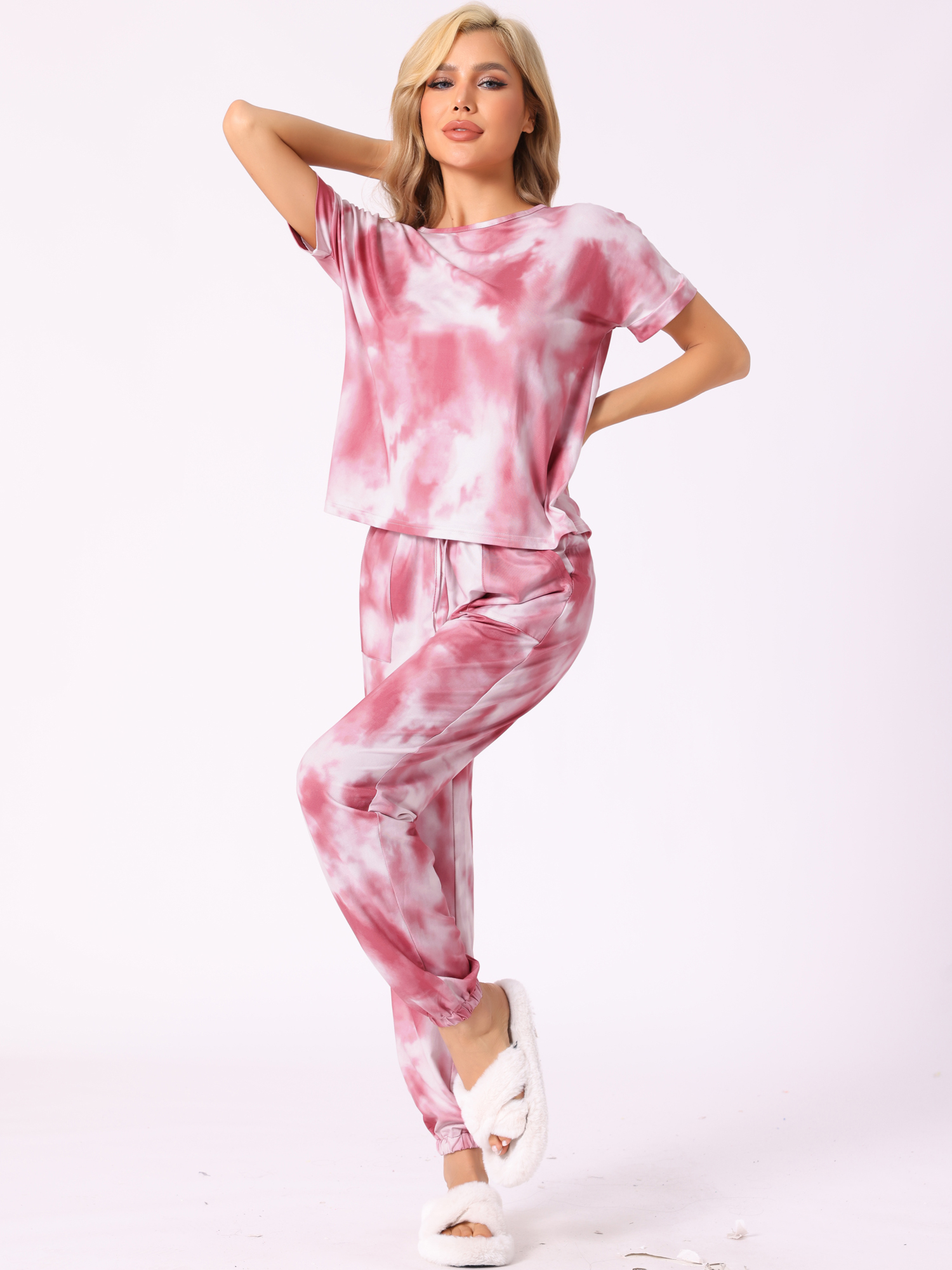 DARING DIVA Women's Tie Dye T-shirts with Pants Pajamas Set XS Red