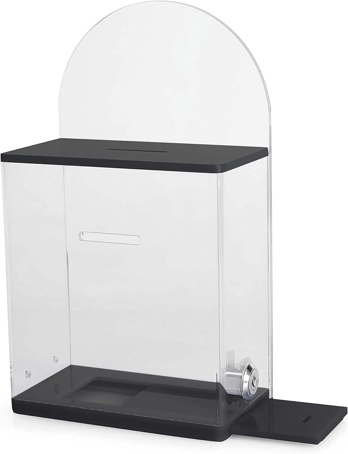 Acrylic Donation Suggestion collection Box Pre Drilled Holes For Wall mounted Or Retail Countertop Tip Box with round back wall display area 10 x 6 inches, Lock With set of keys Black