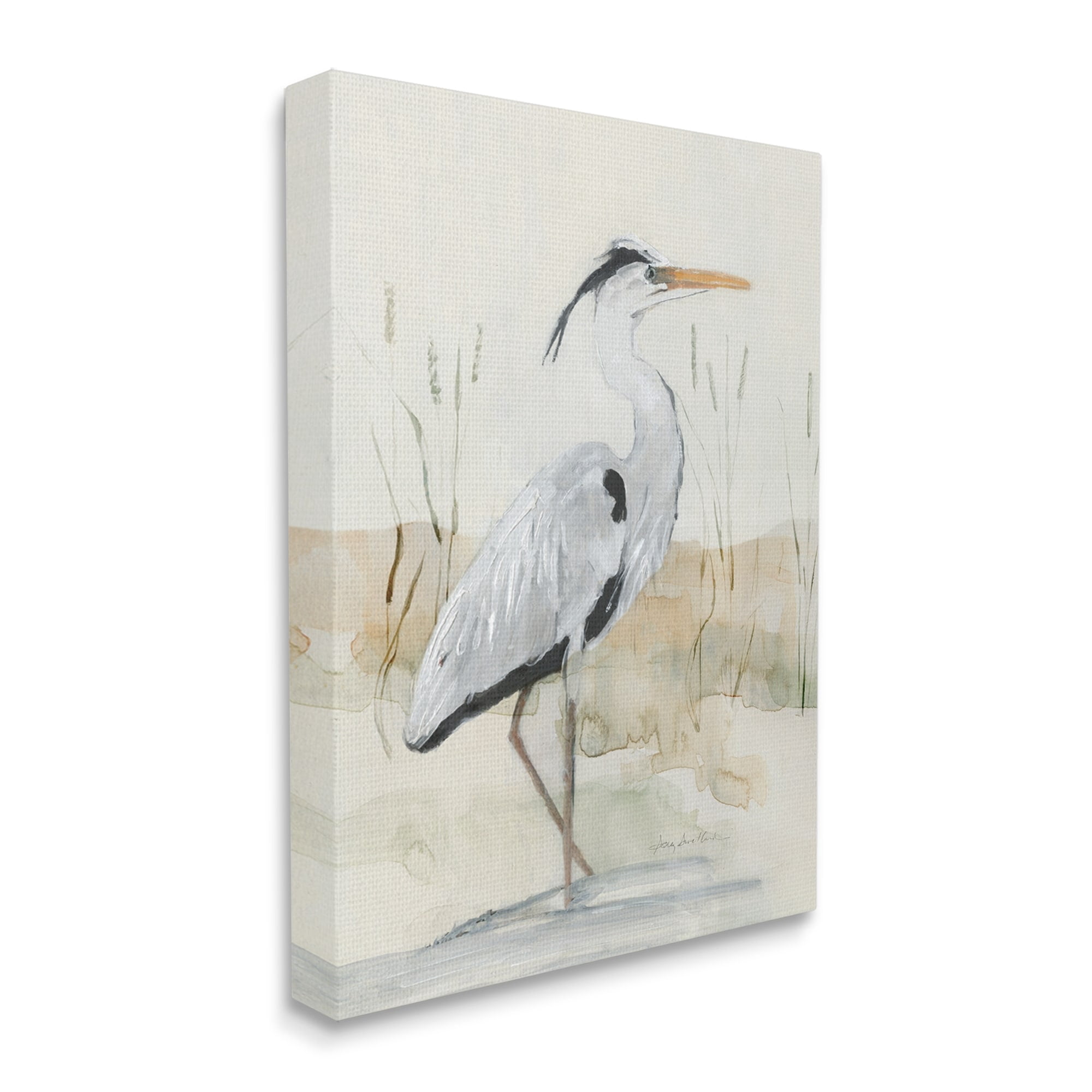 Stupell Industries Elegant Heron Nature Creek Portrait Coastal Painting Gallery Wrapped Canvas Print Wall Art
