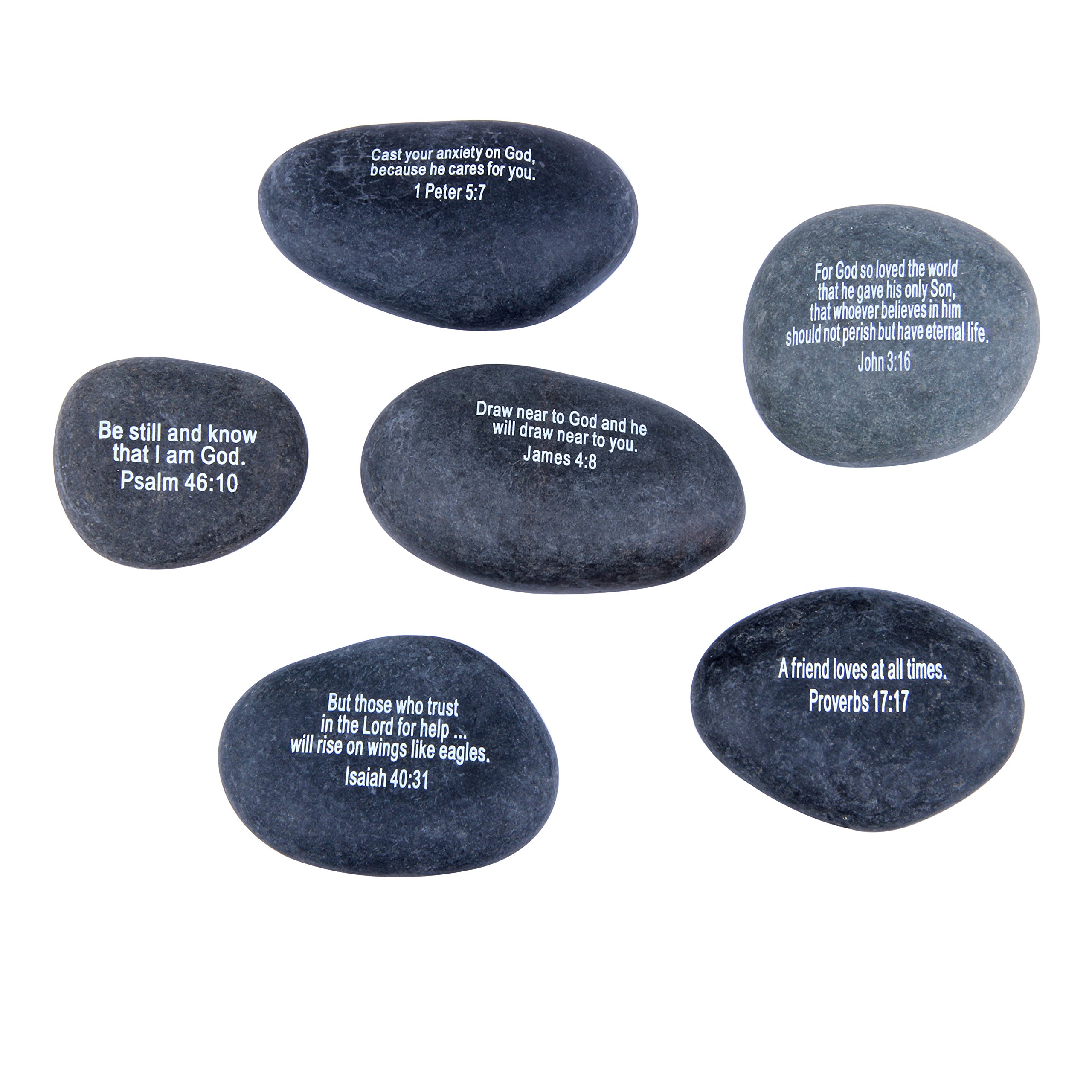 6 Biblical Verses - Large 2-3 Inches from The Holy Land Holy Land Market Engraved Inspirational Black Stones Model II -