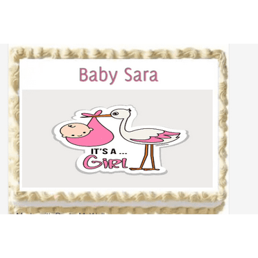 Baby Girl Stork Personalized Edible Cake Image Party Topper Decoration- 1/4 Sheet p3