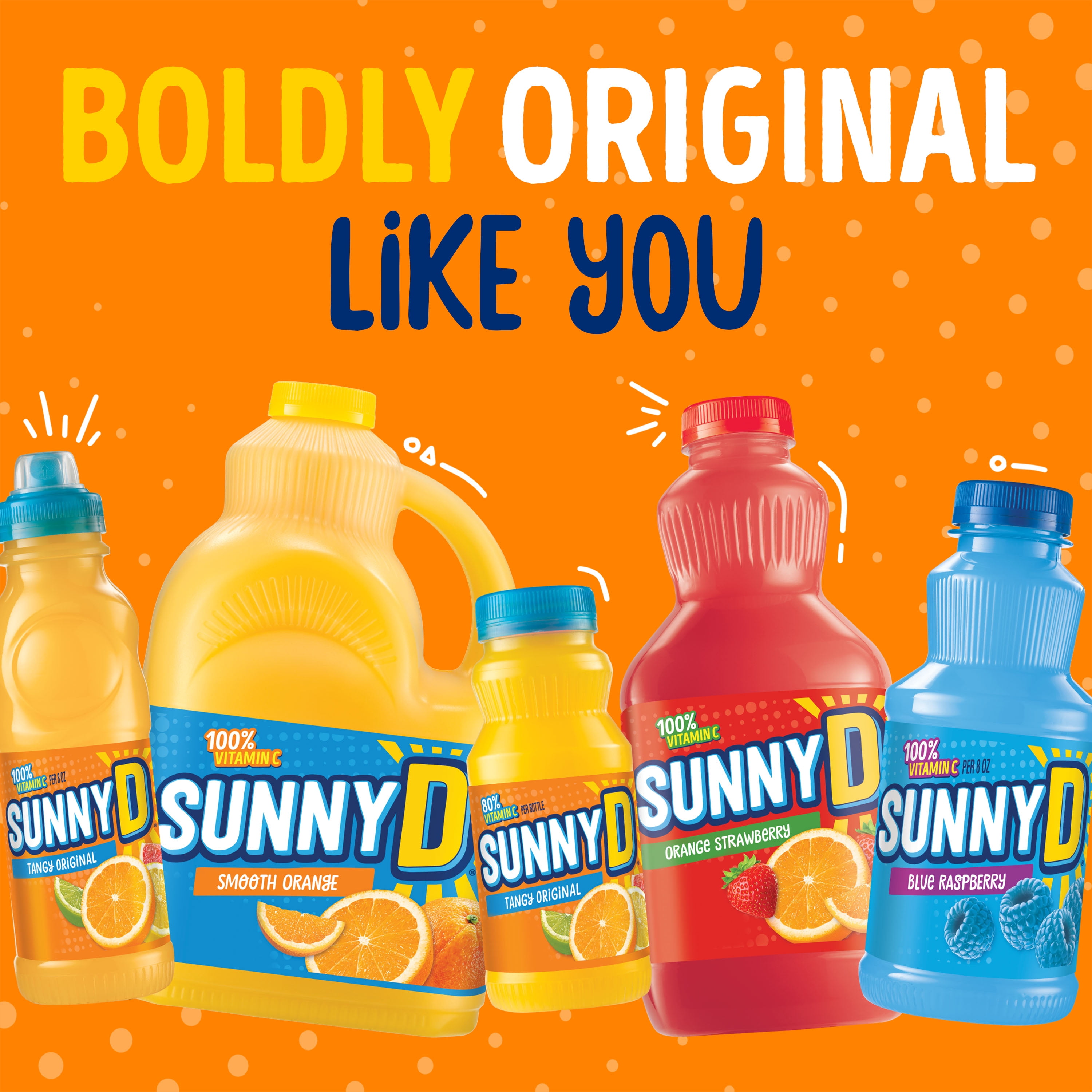 SUNNYD Tangy Original Shelf Stable Orange Juice Drinks, 18 Count,  FL  OZ Bottles 