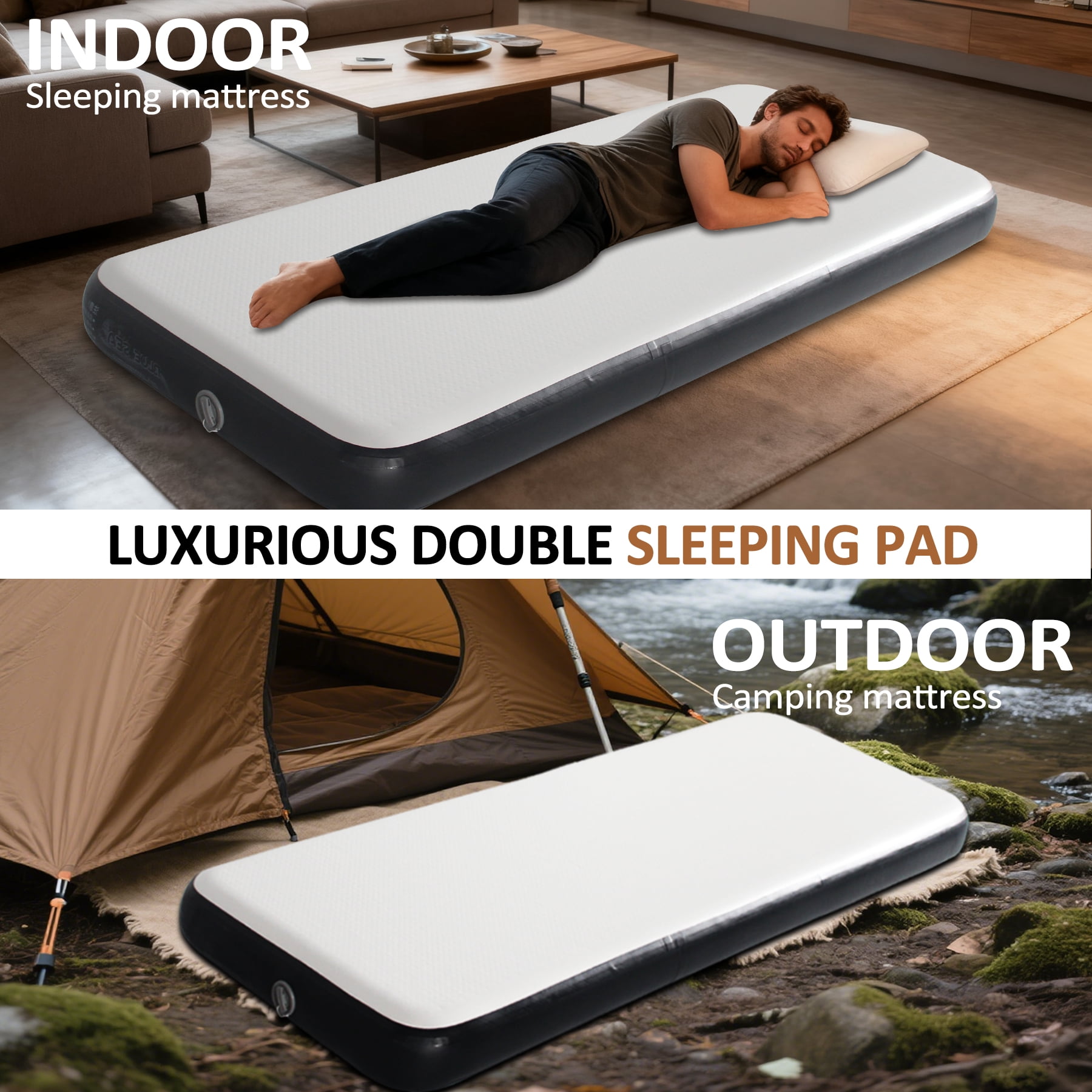 OZVMZQ Twin Size Inflatable Air Bed Mattress, 6'' Elevated Pad, with Pump, White, Hypo-Allergenic, Portable, Outdoor Camping Mat