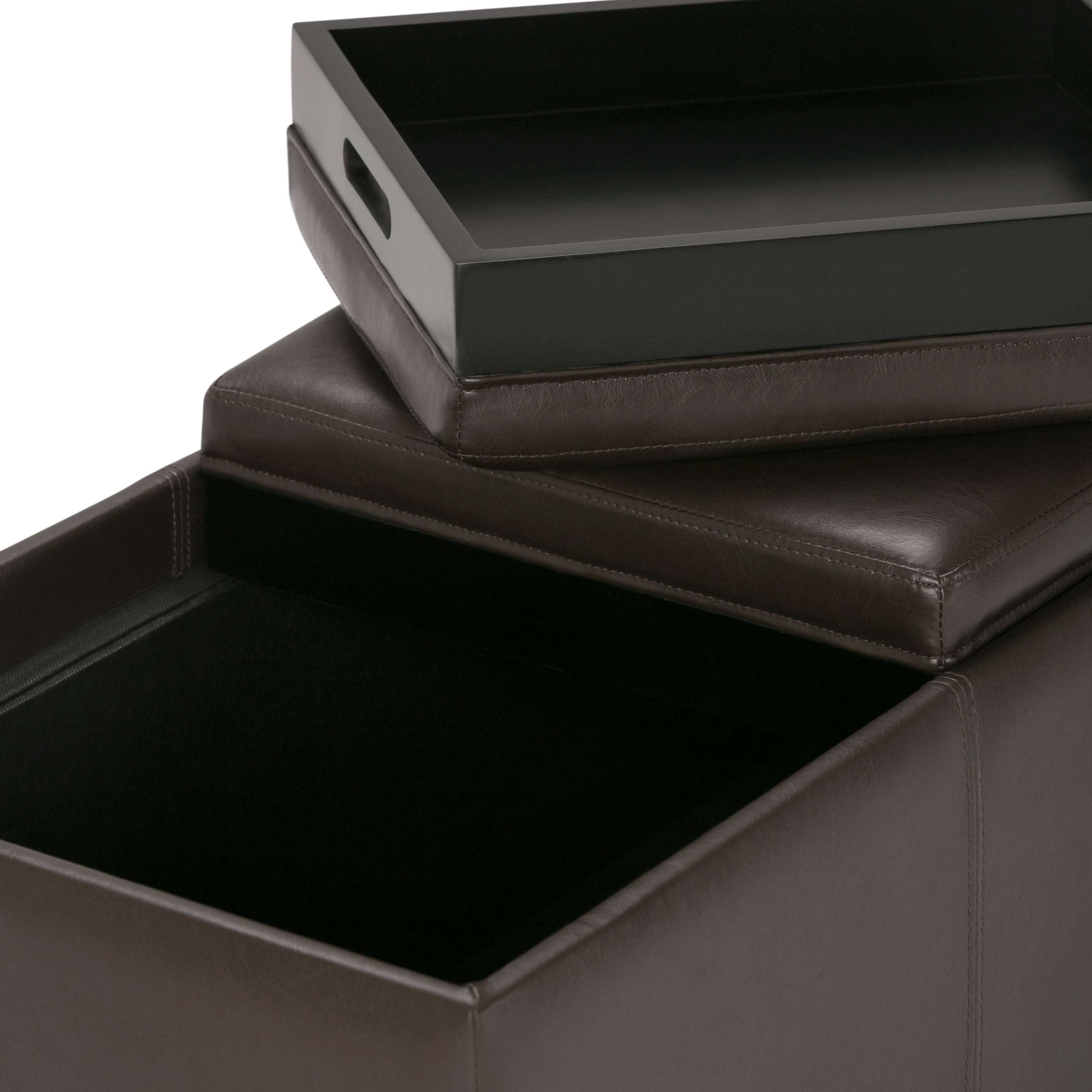Avalon 42 inch Wide Contemporary Storage Ottoman in Chocolate Brown Vegan Leather