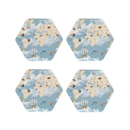 

Tideii Animals Travel World Map for Leather Coasters 4 Pieces Anti-fouling and Anti-scalding Decorative Coasters Suitable for Restaurants Kitchens Coffee Shops-Hexagon