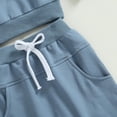thumbnail image 5 of Zehjuhan Toddler Baby Solid Color Sweatshirt Outfit Long Sleeve Pullover Drawstring Pants Casual Fall Winter Blue，3-6M, 5 of 7