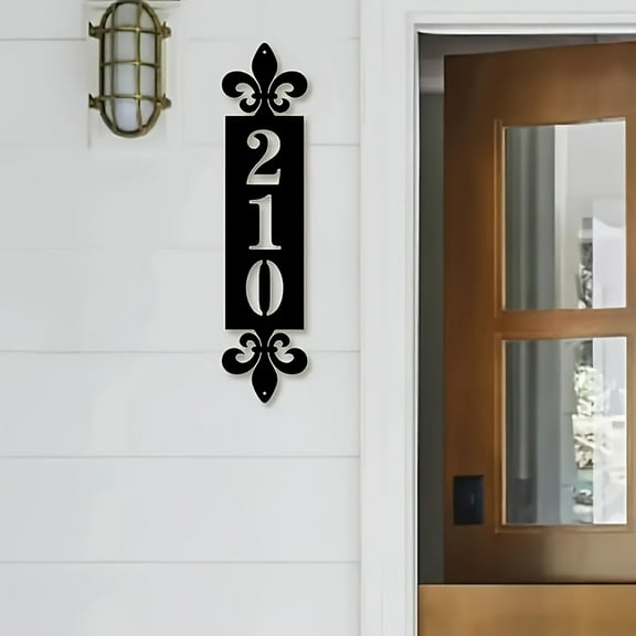 Elegant Black Metal House Number Sign with Gold Numbers, Outdoor Address Plaque for Home Entrance, Weather-Resistant Modern House Numbers with Screws for Mailbox, Garden & Wall Mount