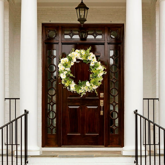 Yonrjhukm Artificial Spring Leaf Wreath for Front Door, Durable Plastic Home Decoration, Realistic Design for All Seasons, Ideal for Weddings, Parties, and Indoor & Outdoor Use