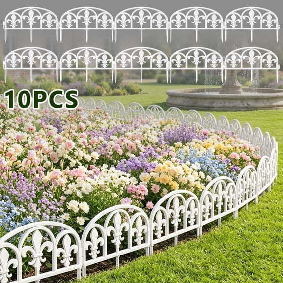 10pcs Heavy-Duty Plastic Garden Fence Panels Set Pack, Outdoor Decorative Fences with Ends, Easy-to-Install Animal Barrier for Patio, Yard
