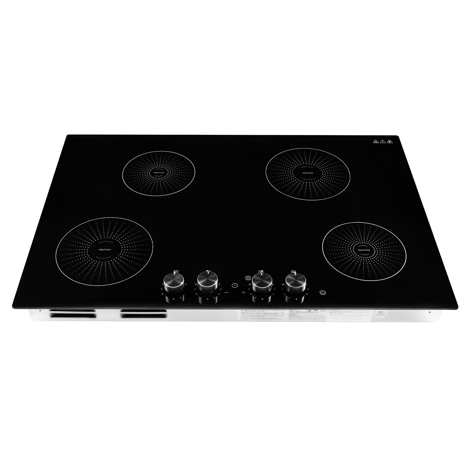KFFKFF 30-Inch Built-in Induction Cooktop with 4 Burners, 220V 7200W Electric Stove, Continuous Low-Power Heating, 11 Power Settings, Knob Controls, and Safety Child Lock