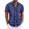 thumbnail image 2 of Fnnxeal Mens Geometric Print Short Sleeve Button Up Shirt | Purple Slim Fit Casual Shirt for Men, Vacation Resort & Summer Wear,Size M, 2 of 6
