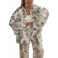 thumbnail image 3 of Women 2 Piece Outfits Sets Dressy Shirt Wide Leg Drawstring Pants Sets Dark Gray L, 3 of 9