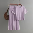 thumbnail image 2 of SnZhen Two Piece Sets for Women Summer Women's Stylish Casual Suit Contrasting Color Short-sleeved And Wide-leg Pants Slit Two-piece Set, 2 of 3