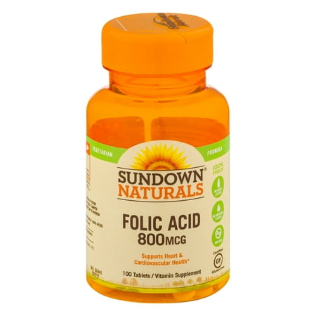 Sundown Naturals Folic Acid 800mcg Vitamin Supplement Tablets - 100 (Best Brand Folic Acid Supplement For Pregnancy)