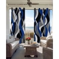 thumbnail image 2 of Blue Black Stripes Blackout Curtains for Bedroom/Living Room, Thermal Insulated Kitchen Curtains, Modern Abstract Ombre Grey White Lines Grommet Darkening Window Treatment Drapes 52"x63"x2, 2 of 8