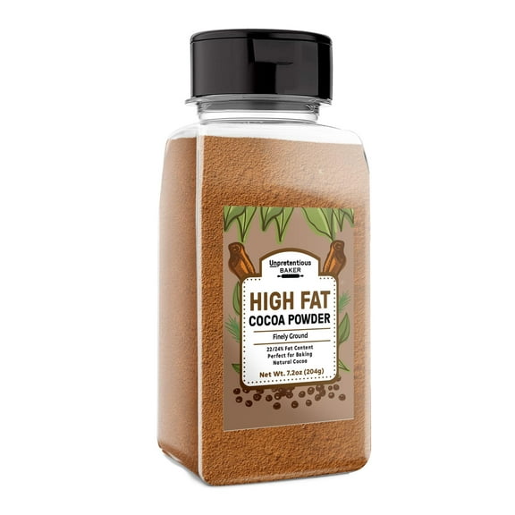 Unpretentious High Fat Cocoa Powder, Smooth & Natural, 22-24% Fat Content, Baking Essential 7.2 Ounce