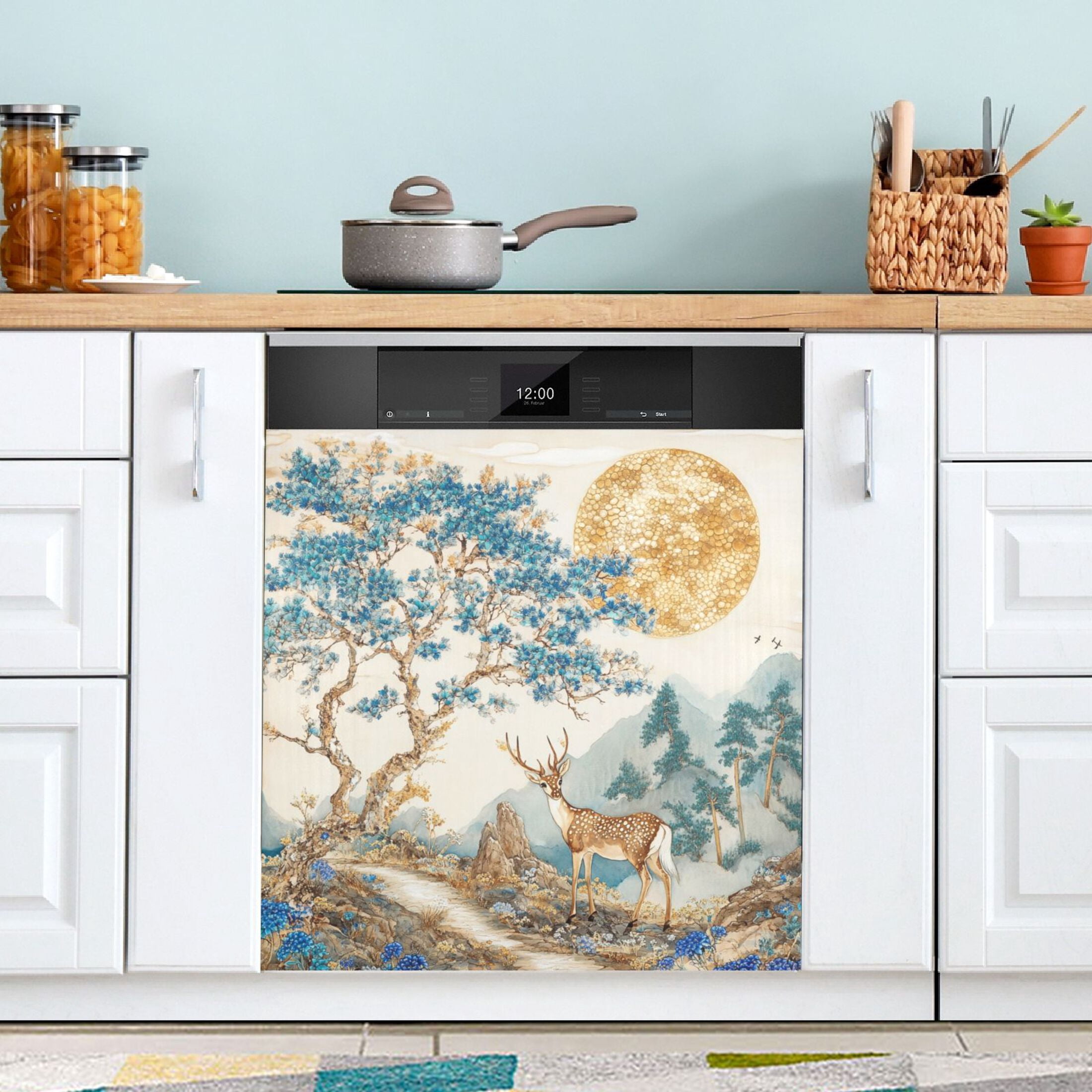 Dishwasher Magnetic Sticker 23x26 Inch Refrigerator Magnetic Sticker Washing Machine Magnetic Sticker Kitchen Panel Magnetic Sticker Home Decor Cute Classical Deer