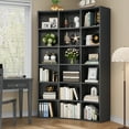 thumbnail image 2 of Cikuso 71" Triple Width Bookcase, 18-Cube Curved Bookshelf Corner Bookcase, Curve Shape Display Storage Shelf for Living Room, Home Office, Black, 2 of 9